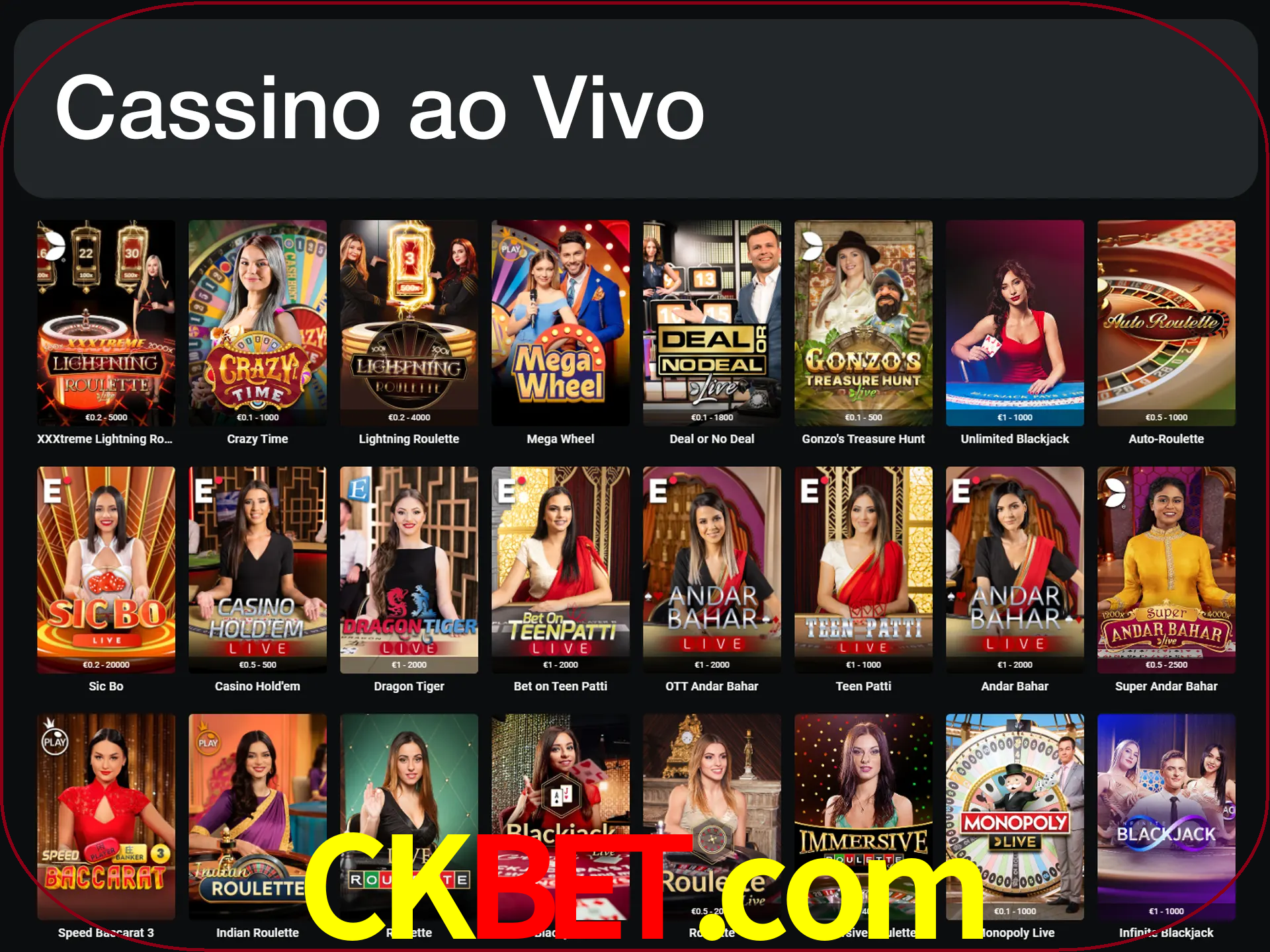 Jogue jogos de cassino com um verdadeiro dealer.