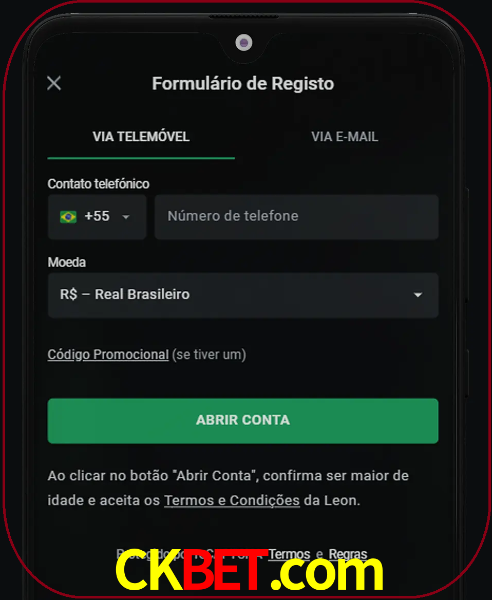 Abra o aplicativo e inicie o processo de registro.